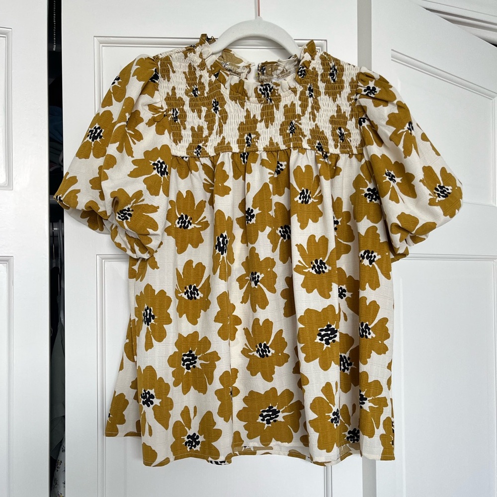 Portela Smocked Detail Blouse in Mustard